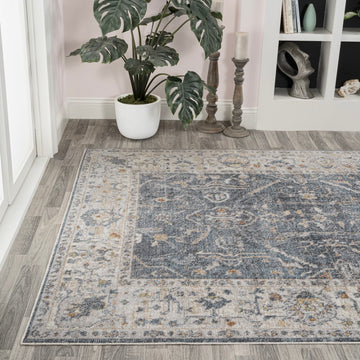 Brandy Rustic Border Low-Pile Machine-Washable Area Rug